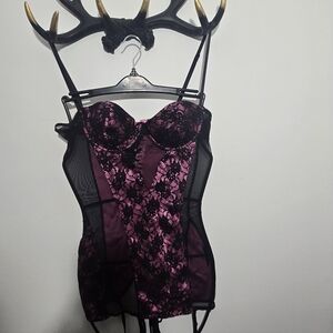 Pink and Black Lace Bustier Lingerie